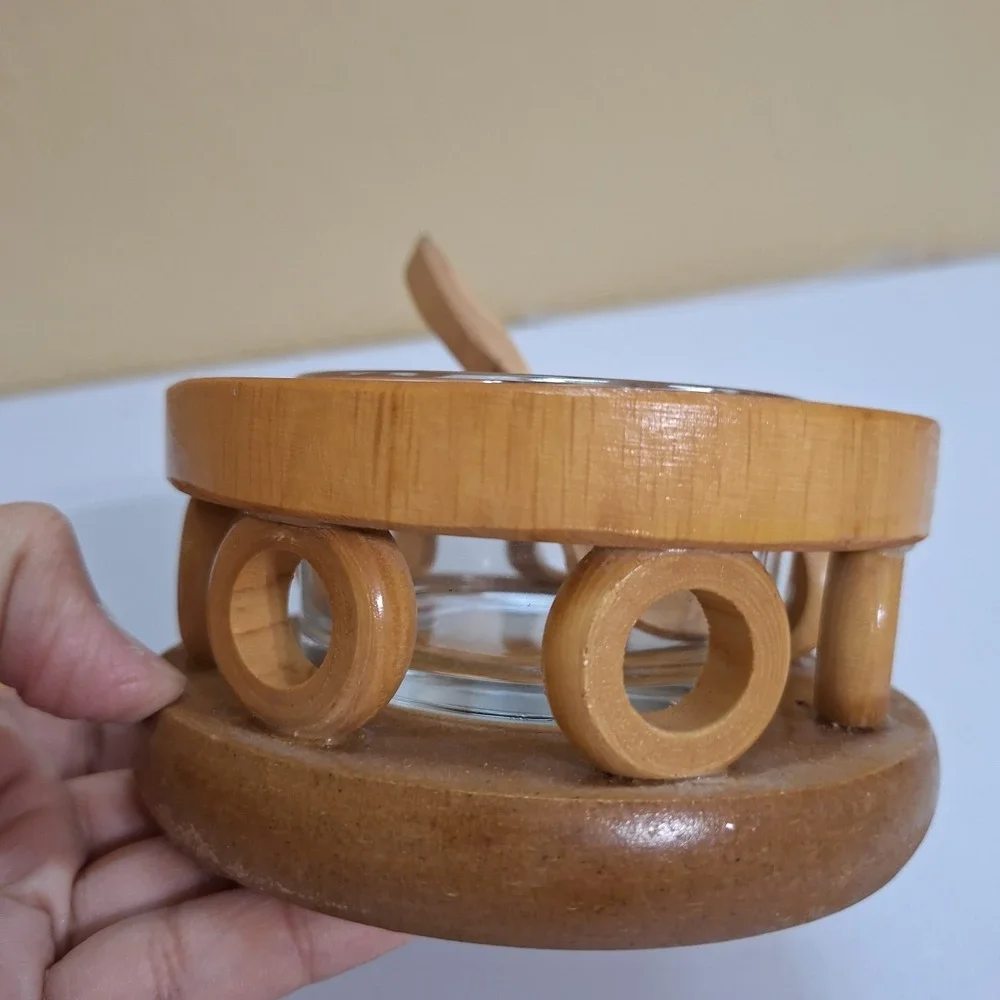 Handmade In Mexico Salsa Condiment Sugar Bowl With Lid/Spoon‎ Glass Bowl